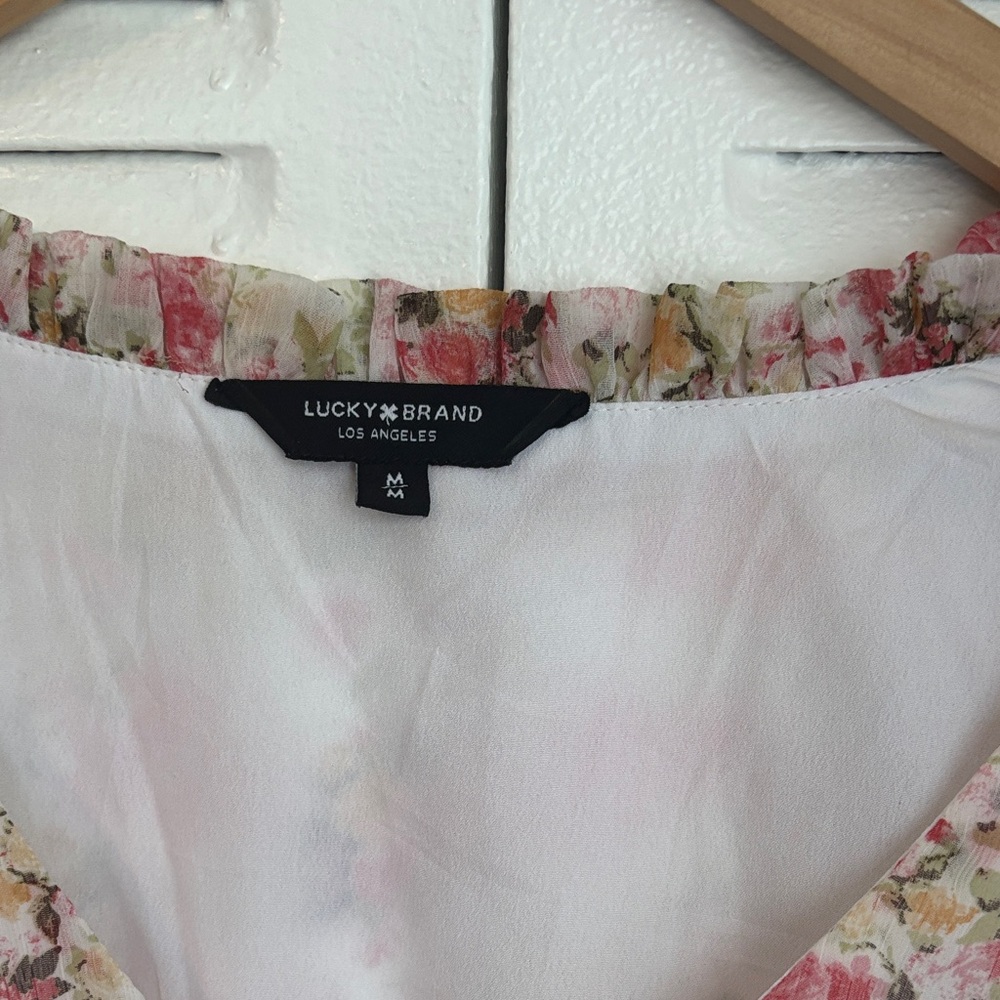 Lucky Brand Floral Mini Dress Size M Boho Chic Long Sleeve Romantic - Picture 3 of 10